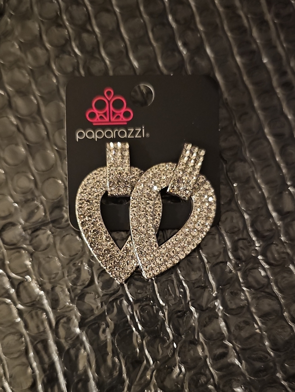paparazzi Silver Crystal Heart Drop Earrings